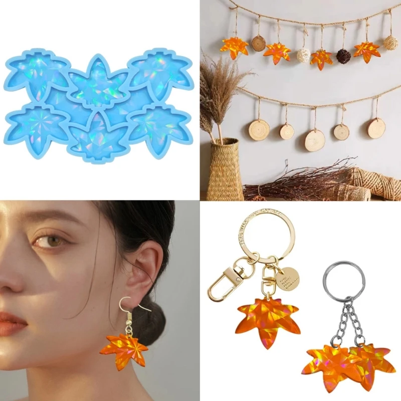

Maple-Leaf Keychain Holographic-Mold Leaf Pendant Resin Mold Light Shadow Epoxy Casting Mold for DIY Craft Jewelry