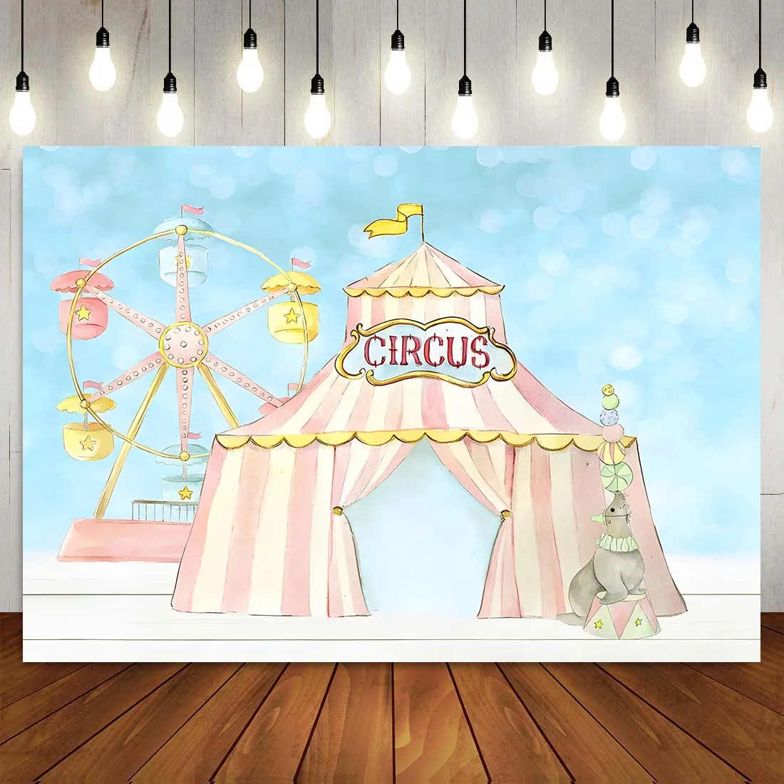 

Pink Circus Theme Backdrop Watercolor Photography Background Kids Baby Shower 1st First Birthday Party Banner Ferris Wheel Tent