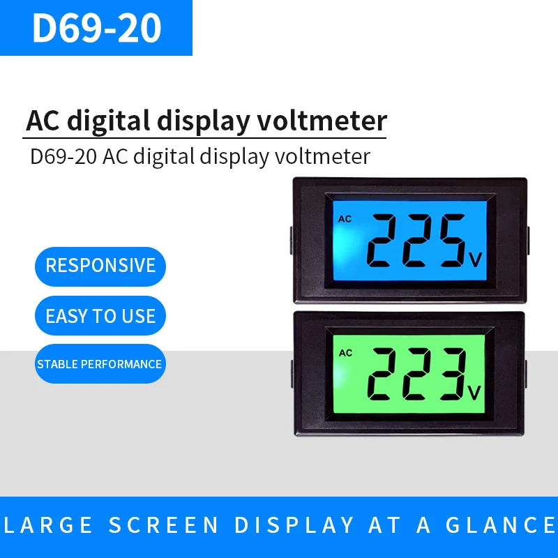 

AC 80-500V LCD Digital Voltmeter 1 pcs Voltage Meter Volt Instrument Tool 2 Wires Backlight Display 110V blue ang green light