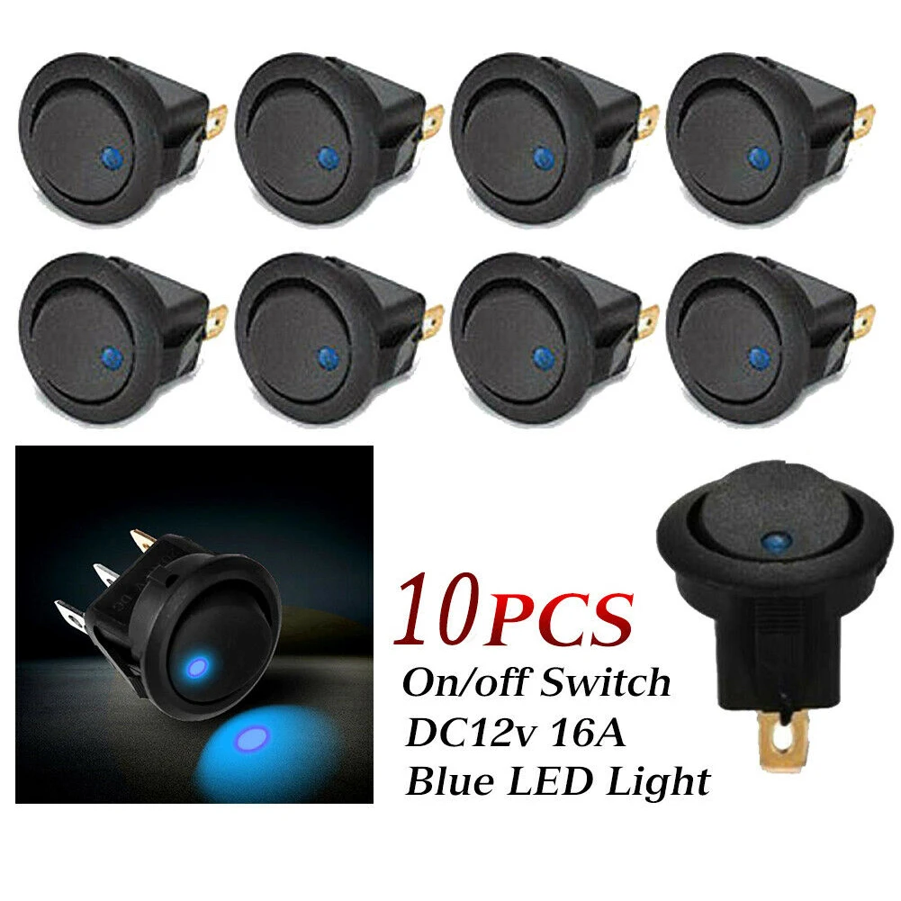 

10pcs Blue Light LED 12V Car Boat Truck Round Rocker Toggle ON/OFF Round Switch AU 2 Pins (3 Pins With LED) Toggle Button