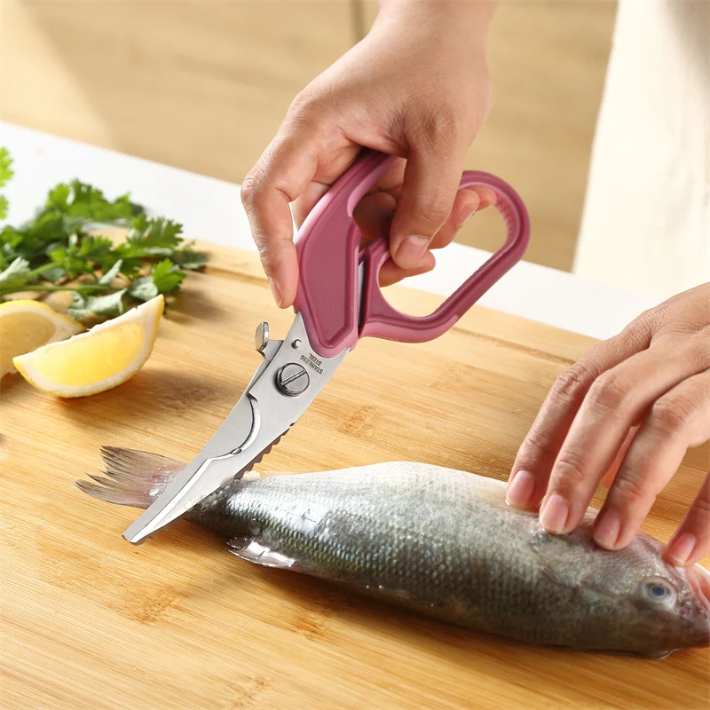 

Stainless Steel Kitchen Scissors for Cutting Chicken Bone Multifunctional Fishing Scissor Scales Clean Crab Meat Raptor Shears