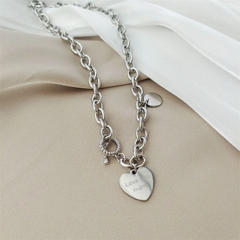 

HipHop Punk Long Necklace For Women Stainless Steel Chain Love Pendant OT Buckle Necklace Aesthetic accessories Jewelry Gift