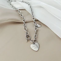 hiphop punk long necklace for women stainless steel chain love pendant ot buckle necklace aesthetic accessories jewelry gift