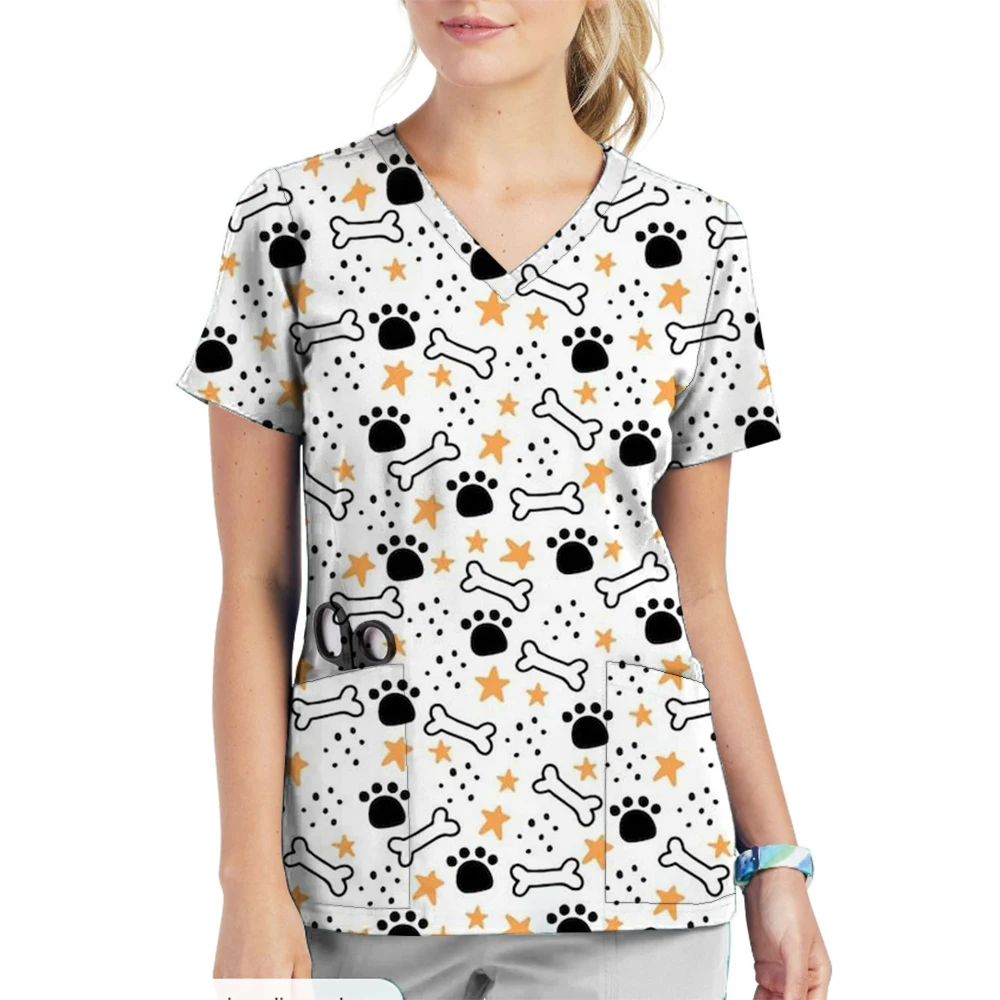 Женская одежда с мультяшным 3D-принтом и V-образным вырезом рабочая топы коротким