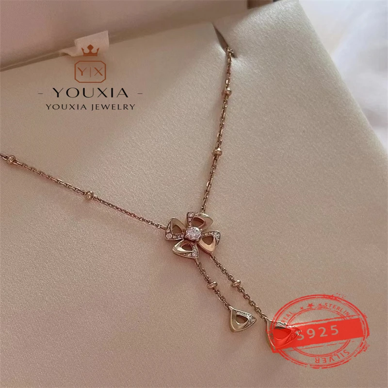 

1:1 custom s925silver color luxury Necklace personality shiny jewelry European and American style Couple gifts laminar pendant