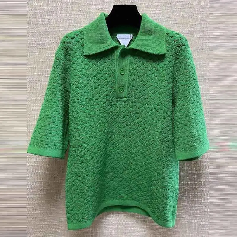 

Women's Knitted Short Sleeve Polo T-shirt Green Top Casual High Street Tee Fashion High Quality Slim Elegant Shirts Summer 22