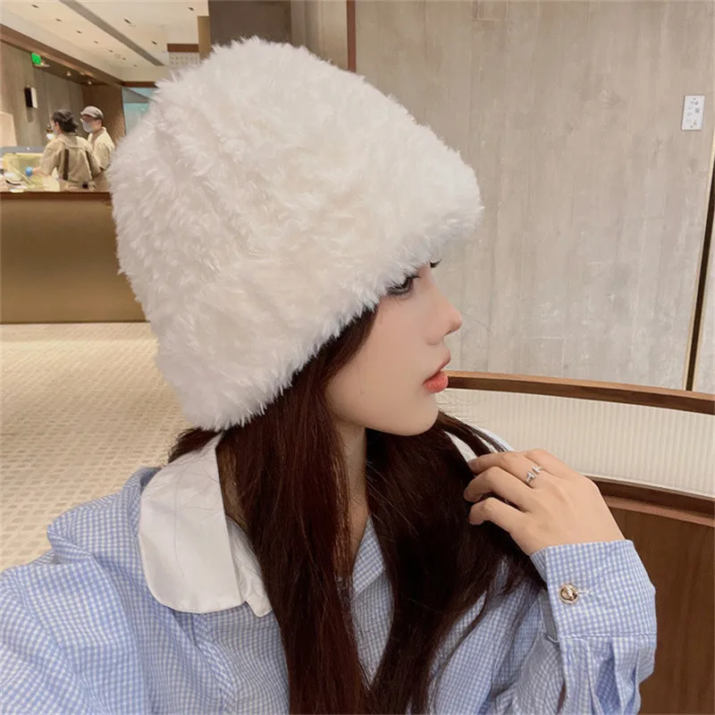 Зимняя пушистая меховая шапка для женщин корейская модная мягкая плюшевая