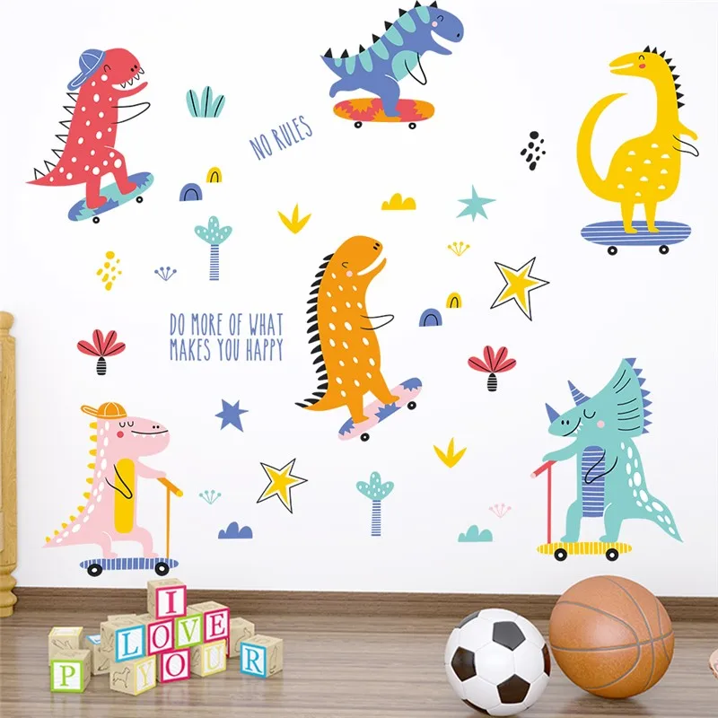 Настенная наклейка DEOWUU Динозавры на коньках