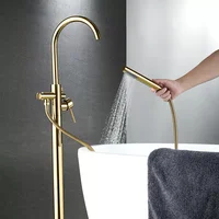 Bathtub Faucet Brass Chrome Bathroom Faucet Swivel Spout Single Handle Tub Floor Mount Filler Hand Shower Sprayer Mixer Tap 6021