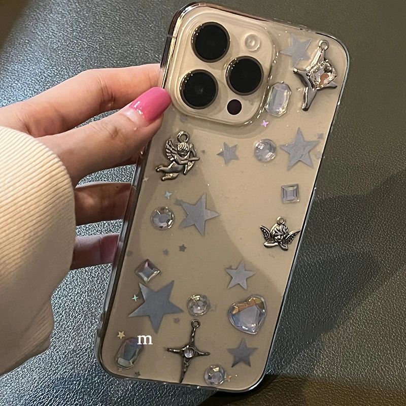Retro Art Statue Glitter Phone Case For iPhone 11 13 12 14 Pro XS Max XR X Hot Star Sequins Shockproof Clear Soft Cover Funda