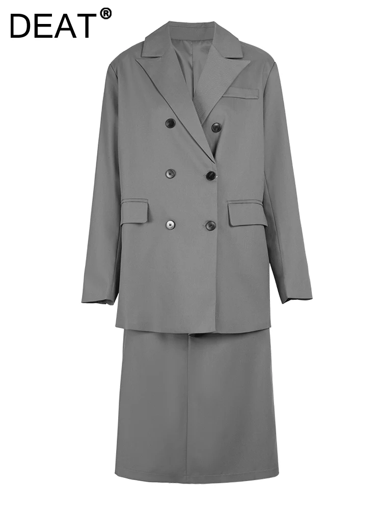 

Женский комплект из двух предметов DEAT, двубортный пиджак с отложным воротником и юбка до середины икры с высокой талией, ZB111.610, лето 2023