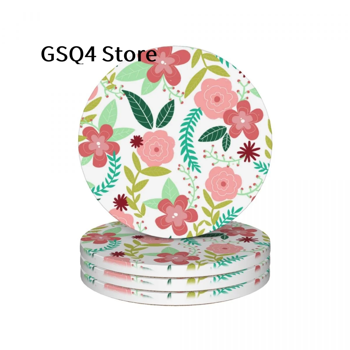 

Colorful Flowers Coasters of Drinks Set of 4 Cup Holders Water Absorbing Ceramic Drinks Coaster for Home Kitchen Gift Decor