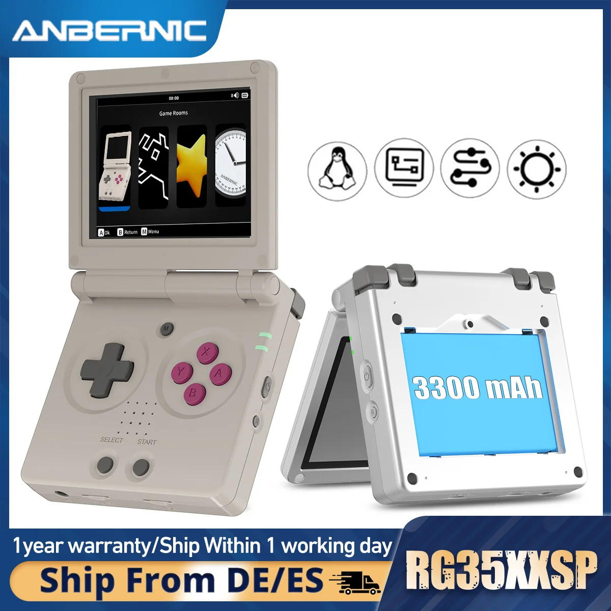 ANBERNIC RG35XXSP Flip Retro Handheld Game Console 3.5 Inch IPS Screen Linux System HD TV Output Online Multiplayer Streaming