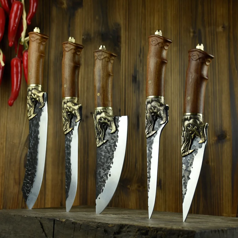 

1-5pcs 7Cr17Mov Meat Cleaver Forged Hunting Knife Hand-made Kitchen Boning Cutting Knives Meat Fruit Chef Knife Set