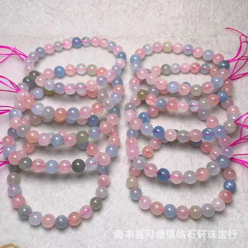 Factory Direct Supply Natural Morganite Color Beautiful Stone round Beads Single Ring Bracelet Whole