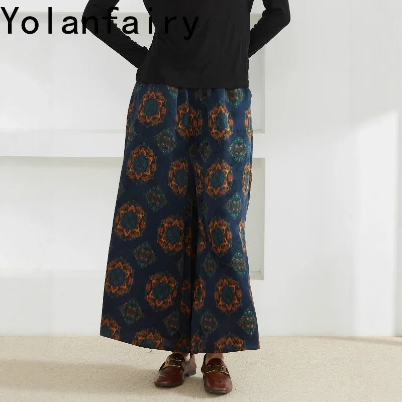 Фото YOLANFAIRY 100% натуральные шелковые брюки из тутового шелка для женщин, свободные прямые брюки с эластичной талией, повседневные шелковые брюки из гамбированного шелка, женская одежда №2