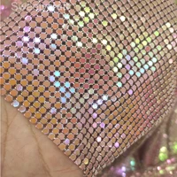 bling 90x150cm pink iridescent metal mesh fabric metallic cloth sequin sequined diy sewing chainmail dress decoration curtain