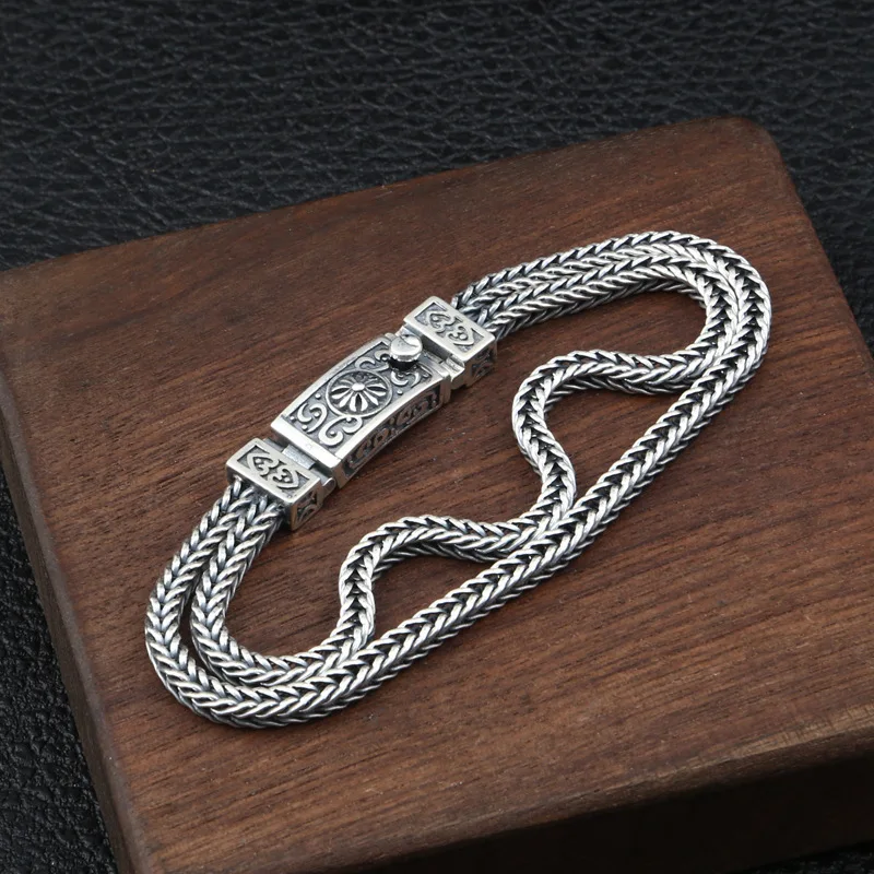 100% real 925 pure silver New six-pointed star bolt bracelet for men Thai silver fashion jewelry hand-woven male silver bracelet