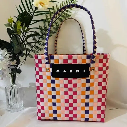 

Marni Grass woven spliced cowhide single shoulder crossbody carrying bag for women, high appearance vegetable basket
