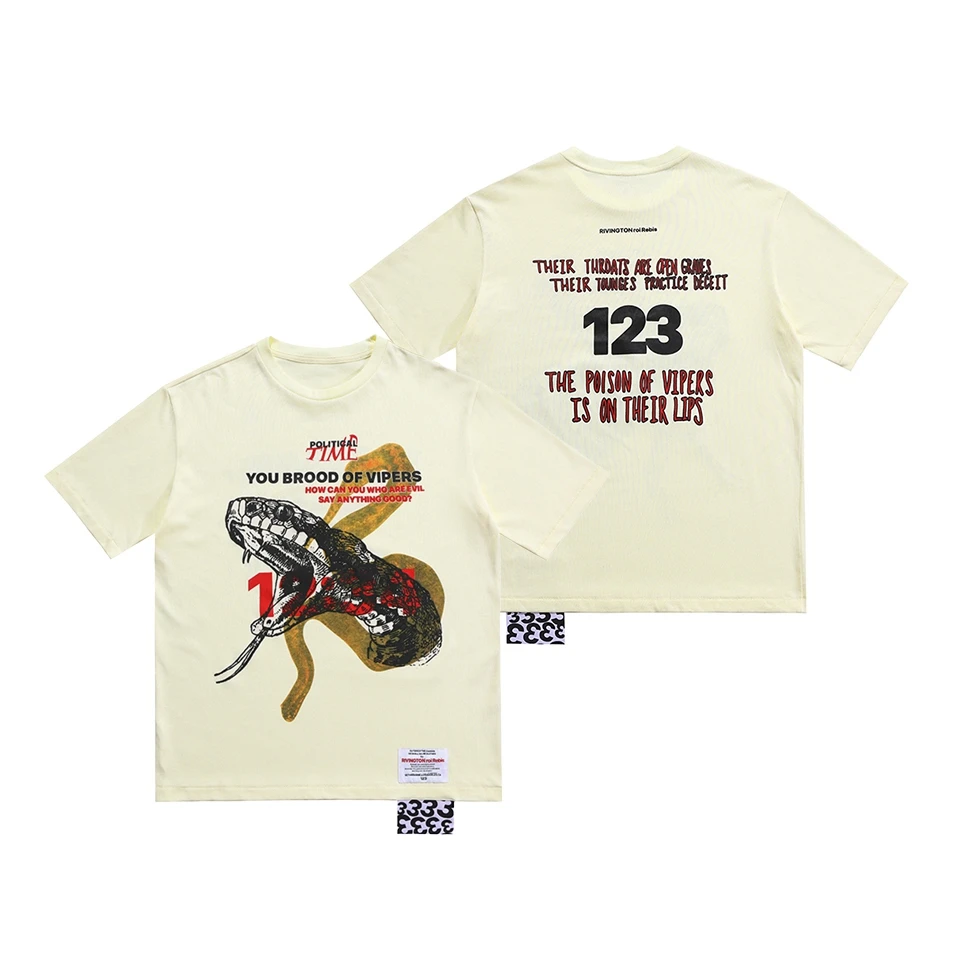 

RIVINGTON King Rebis 123 2023ss Мужская Женская футболка RRR123 змеиный принт 1:1 высокое качество винтажная хип-хоп Y2k футболка большого размера