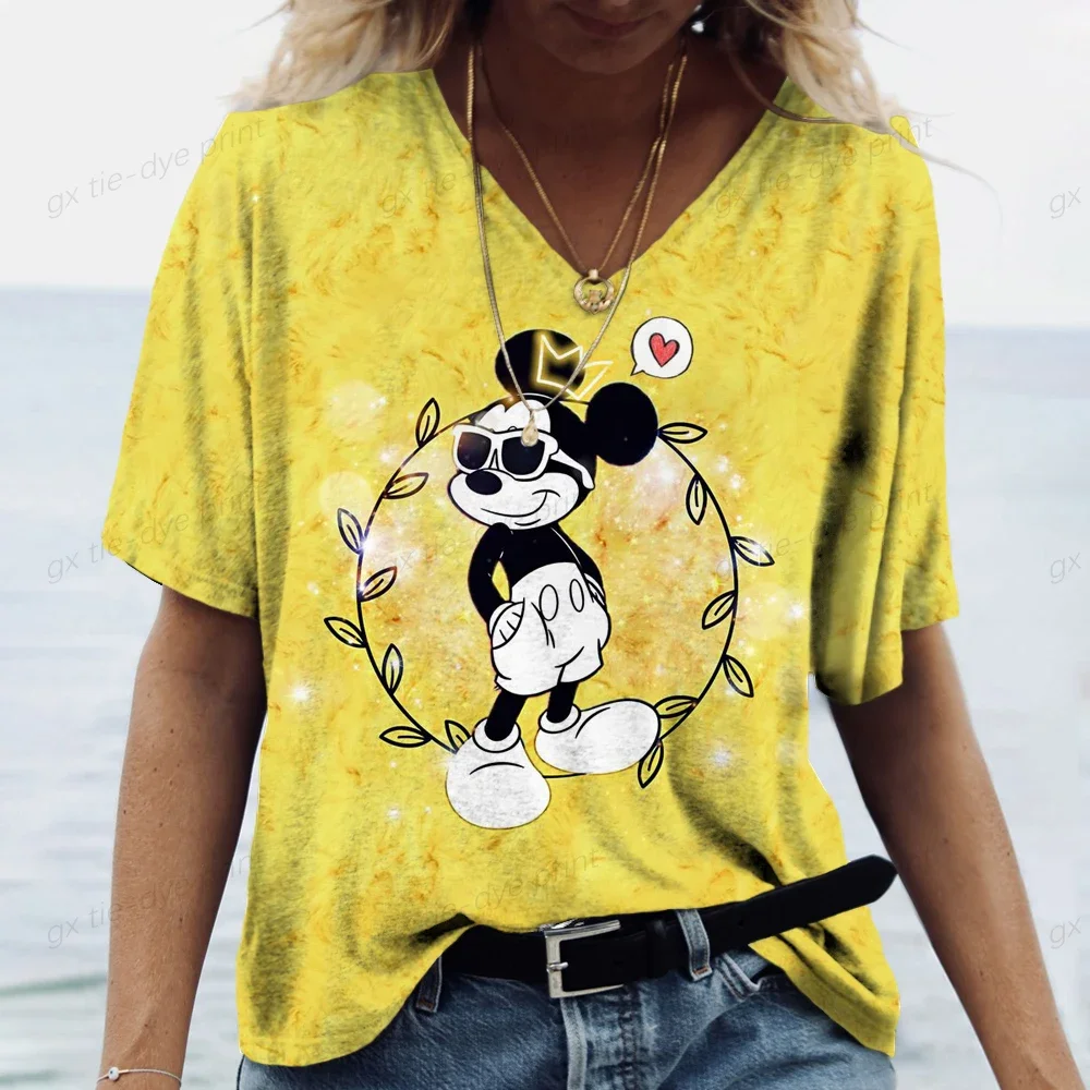 Женская футболка с коротким рукавом V-образным вырезом и 3D-принтом