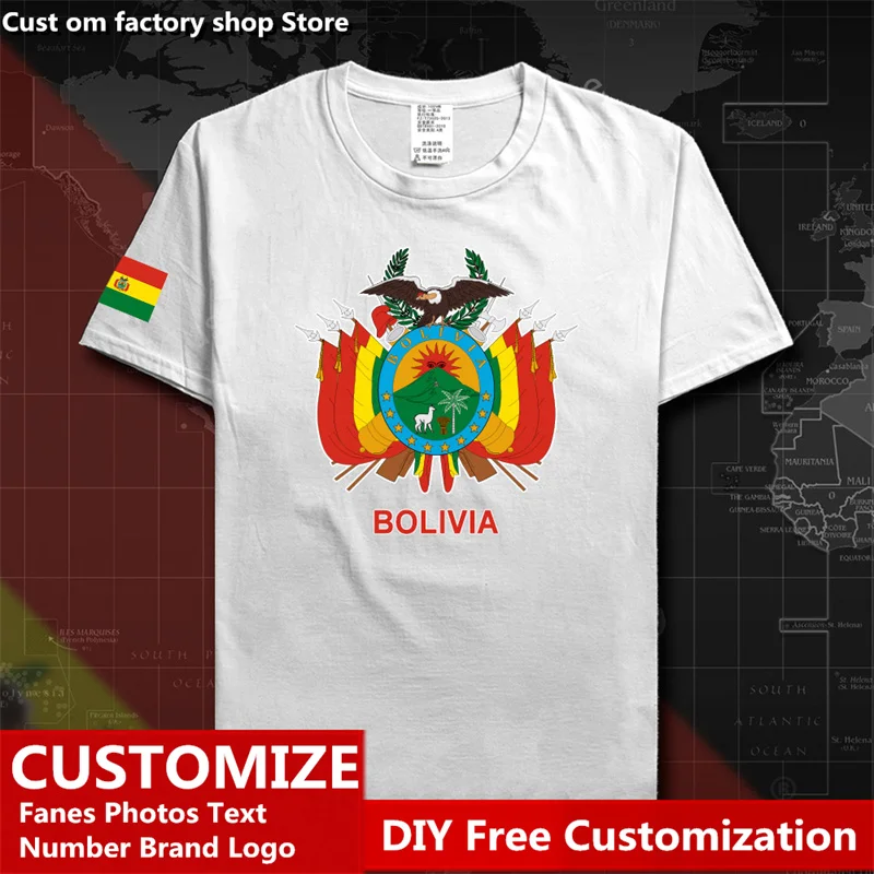 

BOLIVIA Country Flag T shirt Free Custom Jersey DIY Name Number LOGO 100% Cotton T-shirts Men Women Loose Casual T-shirt