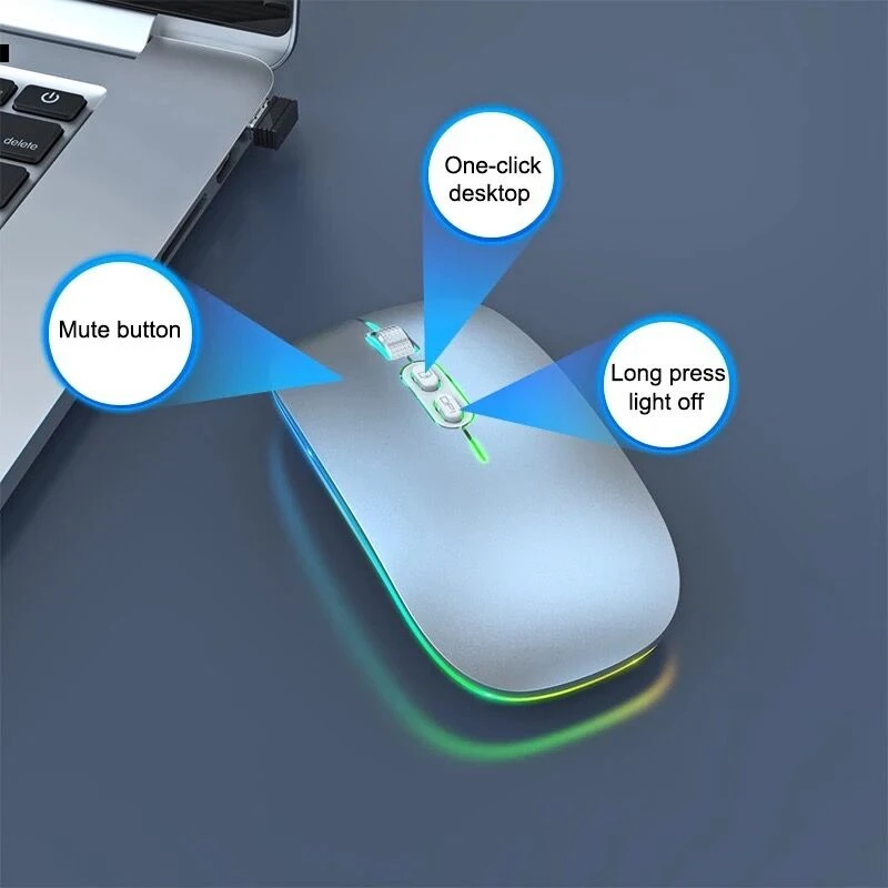 Dual Mode Bluetooth Wireless Mouse with One-Click Desktop Function Type-C Rechargeable Silent Backlight Mice for Laptop PC New