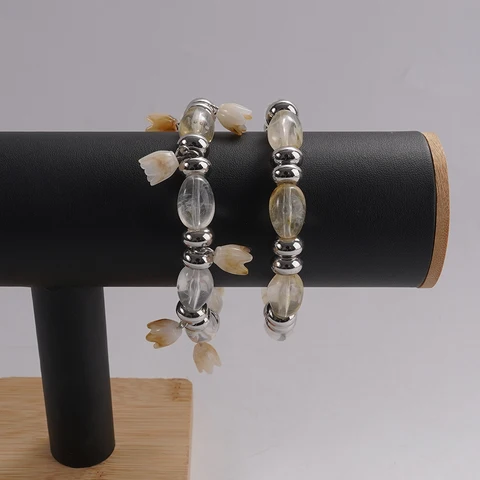 WEALTHYBOO Браслеты из натуральных кристаллов с цветочными подвесками