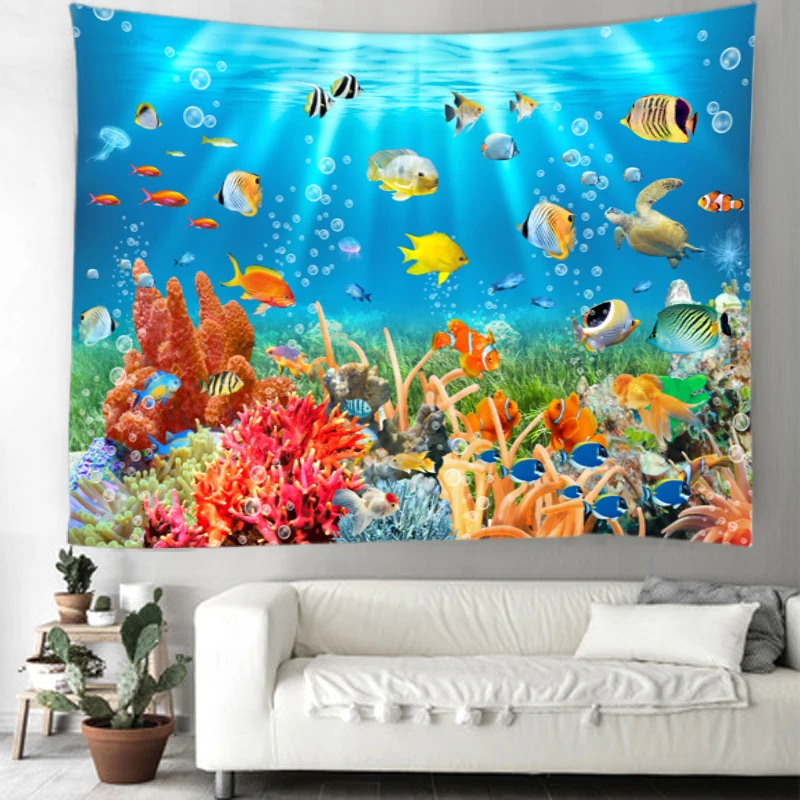 

Tapestry Decoration Curtain Picnic Table Cloth Hanging Home Bedroom Living Room Dormitory Decoration Beach Starfish Sea Fish D2