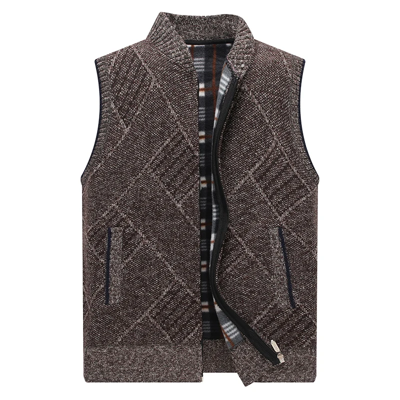 Sweater Jacket Men Autumn Winter Fleece Thicken Warm High Quality Fashion Stand Collar Long Sleeve Knit Cardigan Vest Waistcoat