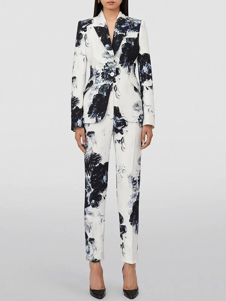 2 шт. женские блейзеры с цветочным принтом и брюки-карандаш
