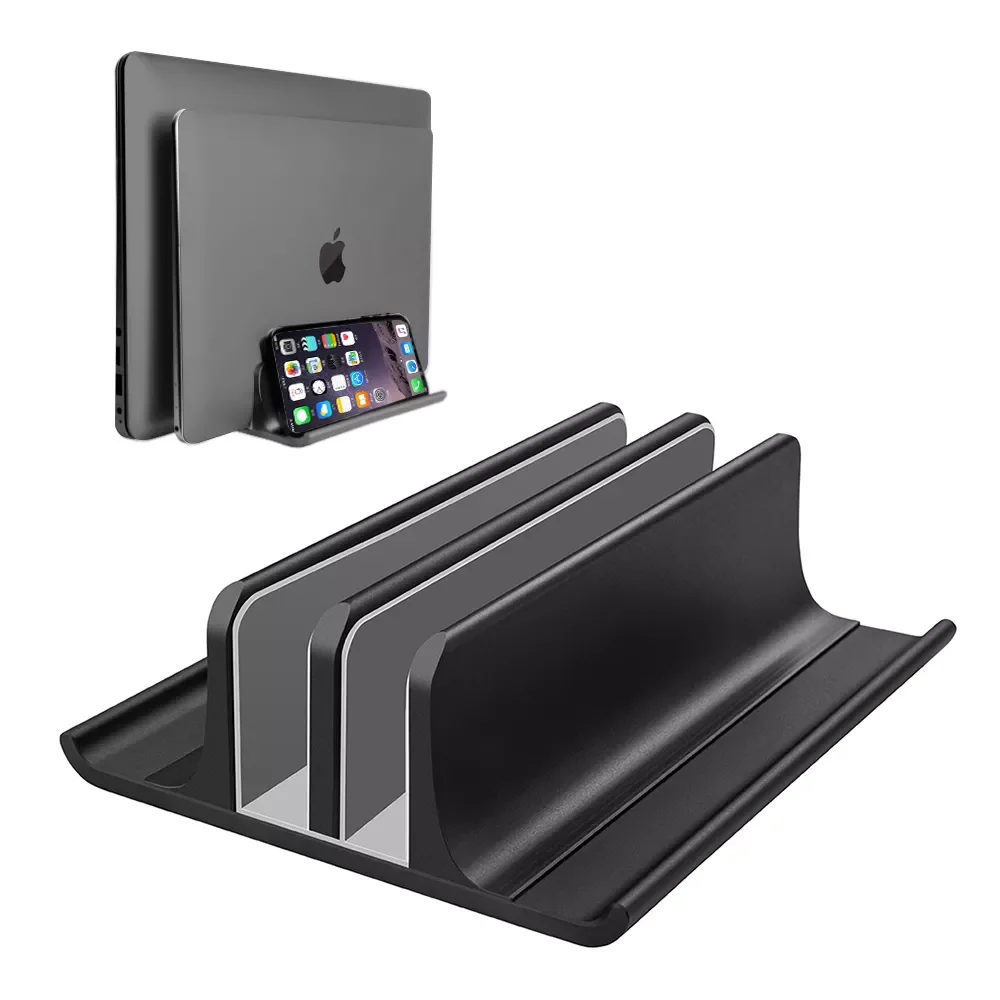

NEW Adjustable Vertical Laptop Stand 2 Slot Aluminum Desktop Dual Holder Up to 17.3 Inches