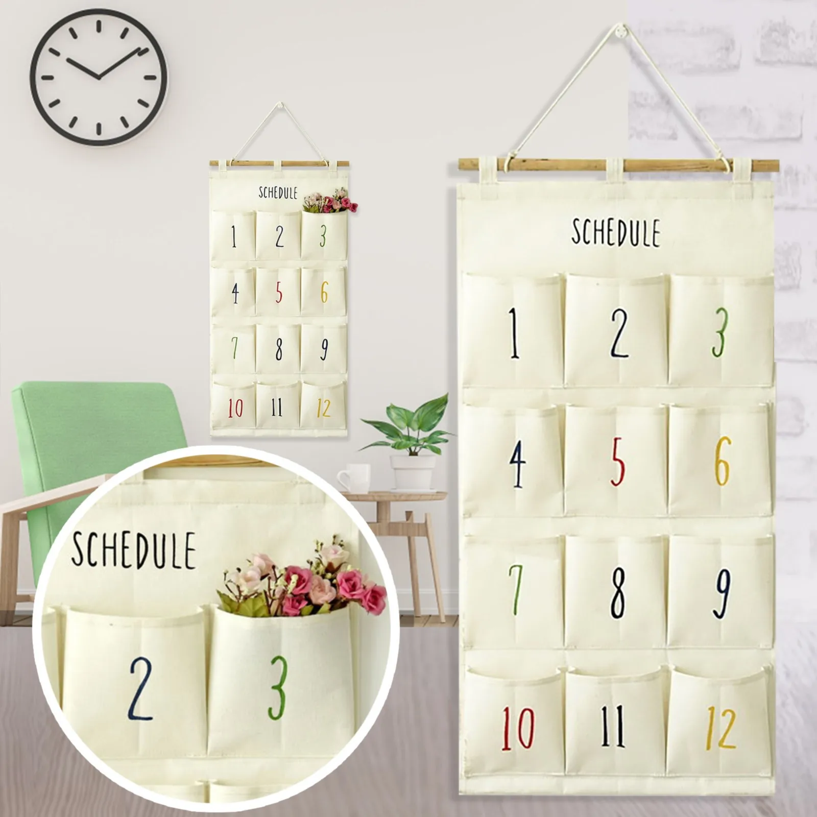 

Creative Monthly Itinerary Storage Over The Door Closet Holder Hanger Storage Bag Rack With 12 Plain Cotton Linen Hanging Bags
