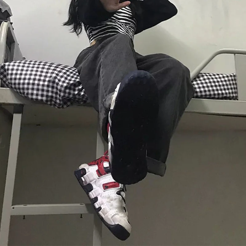 

2022Women Jeans Vintage Adjustable High Waist Oversize Wide Leg Trousers Summer Streetwear Retro Chic Jeans