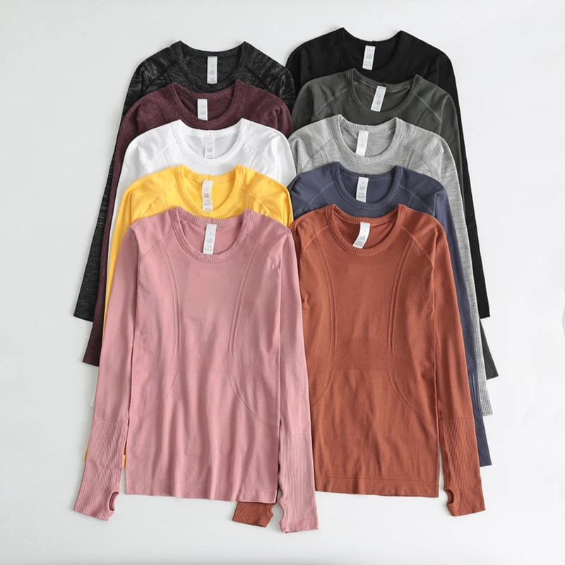 Дышащая бесшовная рубашка с длинным рукавом для йоги облегающие Контурные