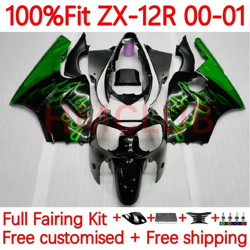 

Injection +Tank For KAWASAKI NINJA ZX-12R ZX 12 R 12R 1200CC ZX-1200 ZX12R 2000 2001 ZX1200 C 00 01 Fairing 75No.104 green blk