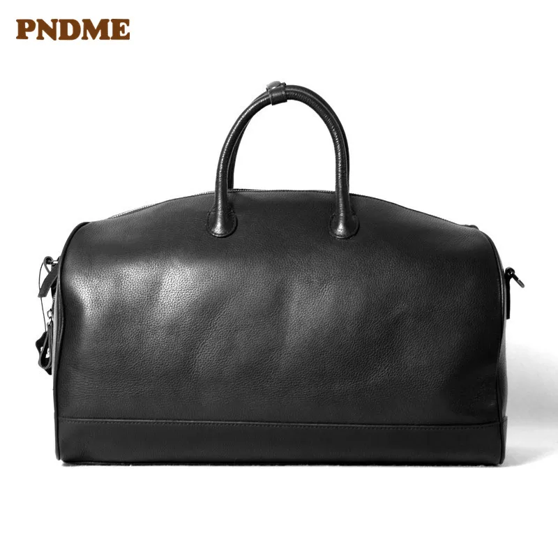 Casual natural genuine leather men's women's black travel bag simple luxury real cowhide weekend outdoor large-capacity handbag