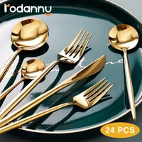 rodanny 24pcs glod tableware set fork spoon knife kitchen cutlery set stainless steel dinnerware dinner set spoon and fork set