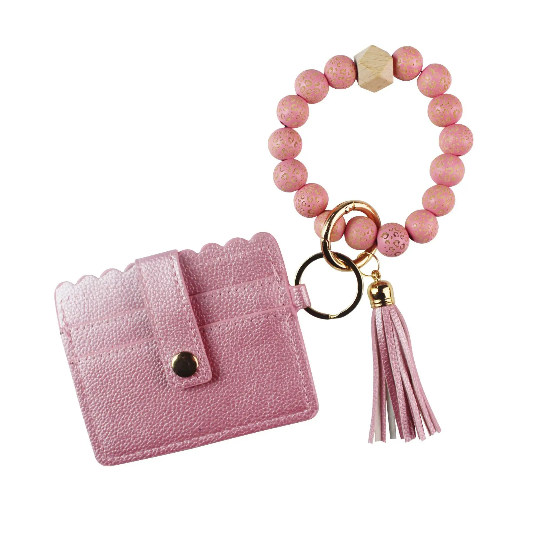 Новый модный Леопардовый Браслет с деревянными бусинами, брелок для женщин, подвеска для Сумки из искусственной кожи с кисточкой, женский брелок с леопардовым принтом