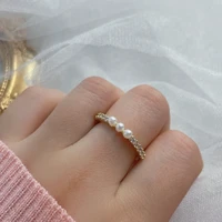 new fashion simple white pearl open ring exquisite sparkling zircon gold color charm ring for women party wedding jewelry gift