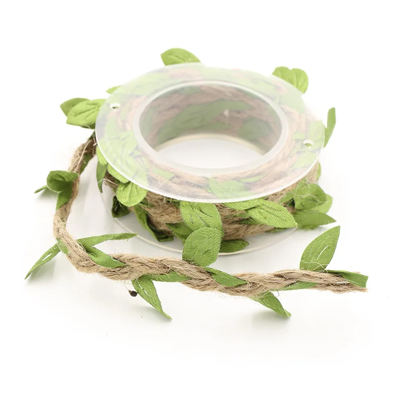 

2M Long Green Leaf Hemp Rope Hand Woven for DIY Gardening Festival Home Decoration Bouquet Gift Box Packaging Knitting Supplies