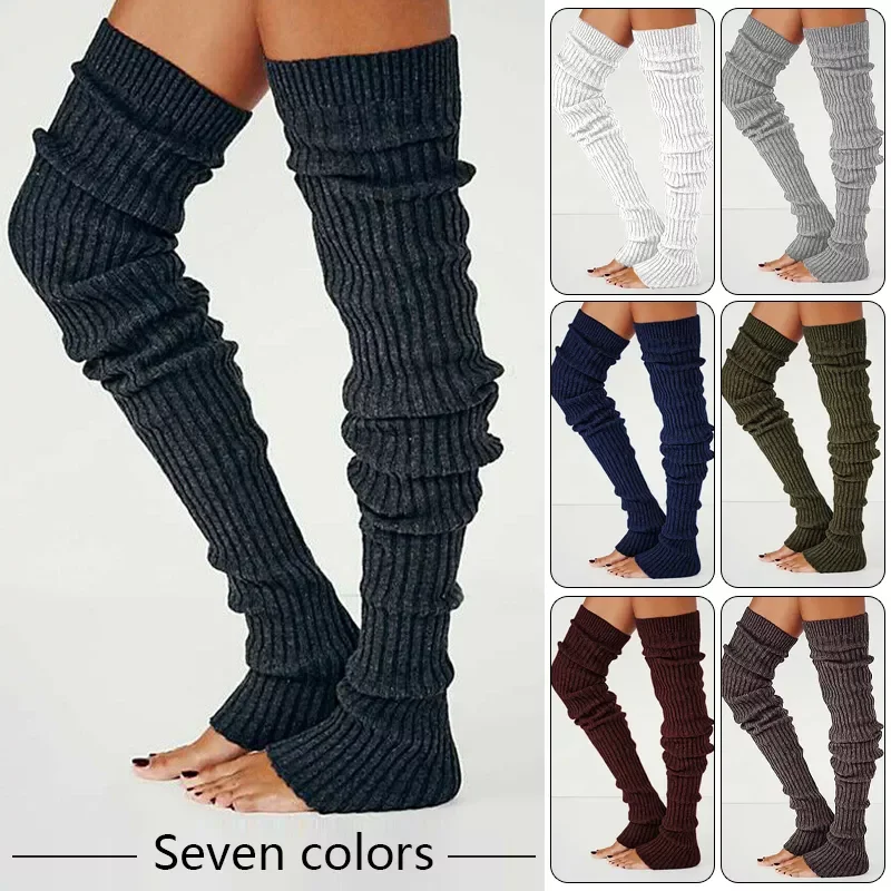 Long Warm Leg Warmers Knitting Knee High Socks Girl Boot Topper Sock Skinny Stockings Knitted Crochet Long Socks
