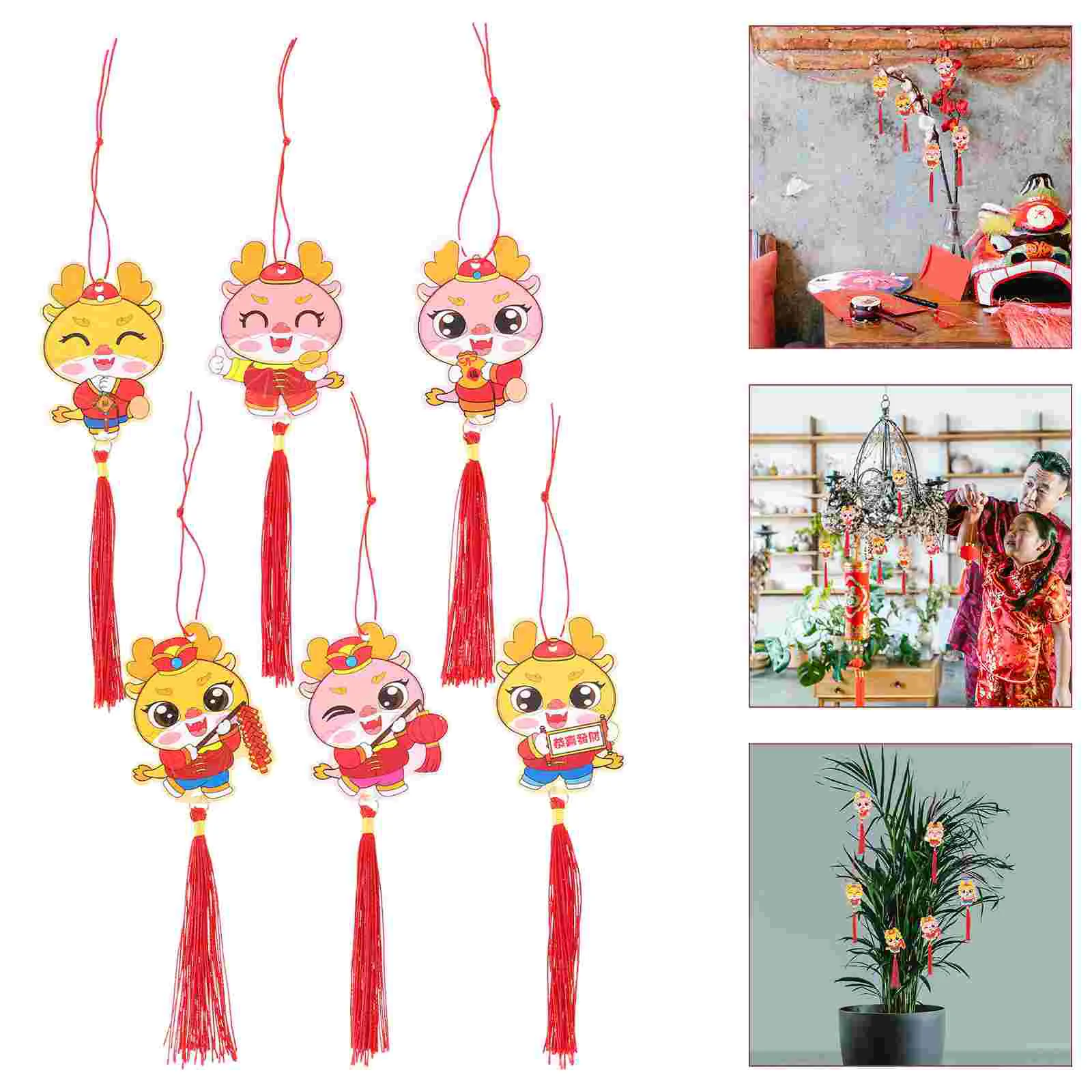 

6Pcs Chinese New Year Pendant Bonsai Hanging Dragon Ornament Car Spring Festival Decorations