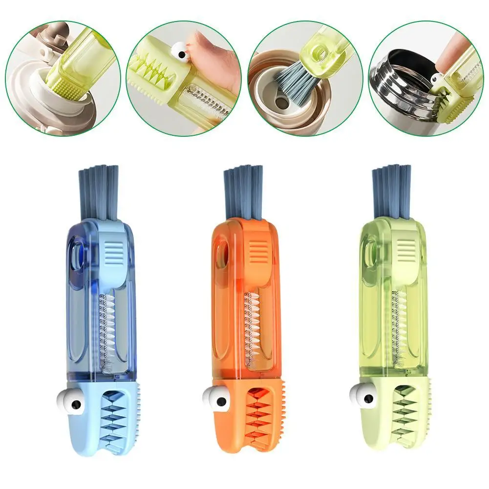 

3in1 Cute Crocodile Tiny Bottle Cup Lid Detail Brush Rotatable Baby Bottle Mug Cleaning Brush Household Cleaning Tool