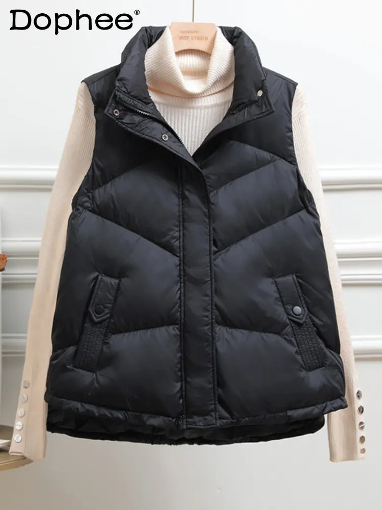

2022 New Down Vest Women's Short 2022 White Duck Down Stand Collar Fashion Versatile Camisole Vest Jacket Trend