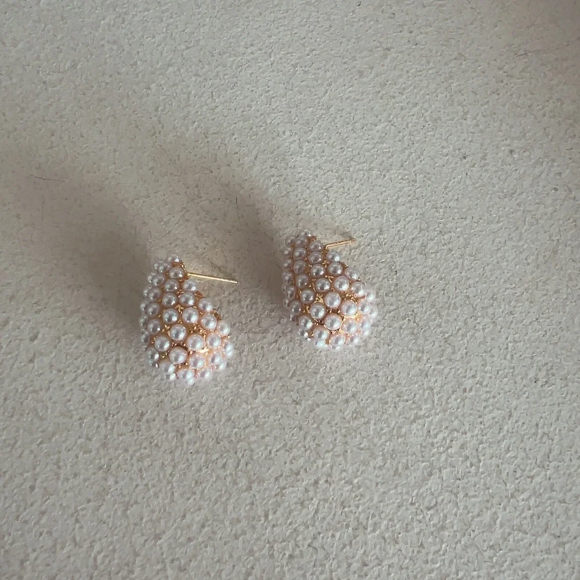 Серьги-подвески из меди с искусственным жемчугом