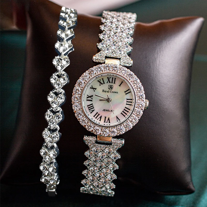 2 шт. роскошные часы с бриллиантами набор браслетов женские кварцевые женское