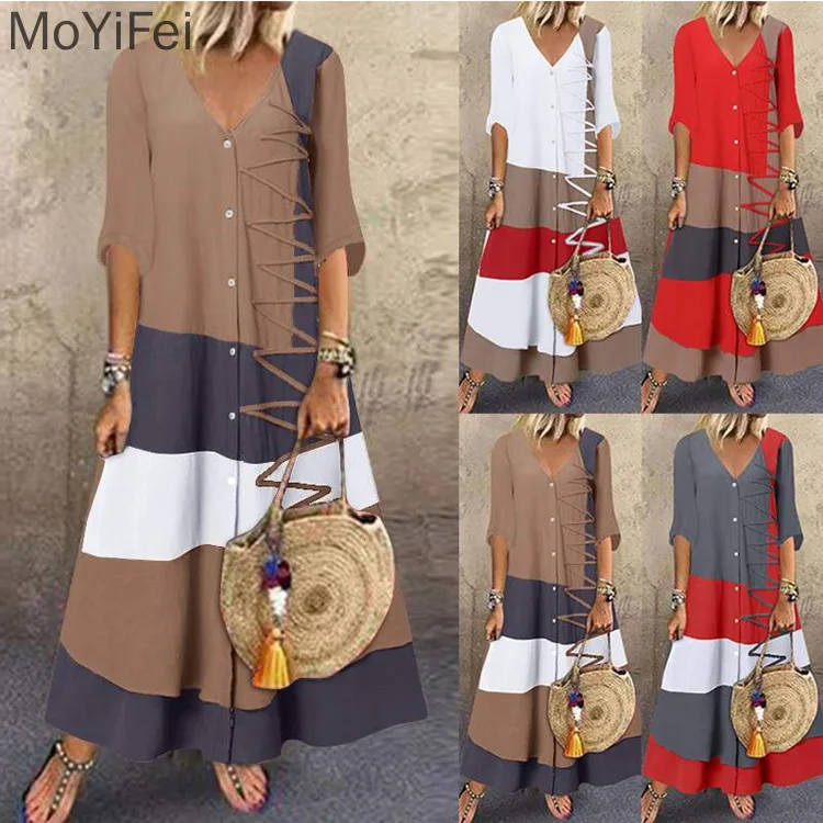 

Women Vintage Printed Long Dress Summer Casual Loose Short Sleeve Boho Dresses Female Beach Holiday Party Maxi Dresses Vestidos