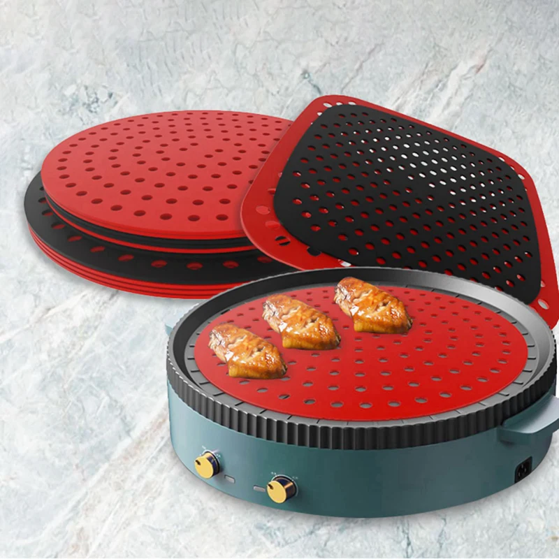 

1PC Reusable Square Air Fryer Silicone Accessories Air Fryer Non-stick Durable Pad Scale Place Mat Kitchenware Black/Red