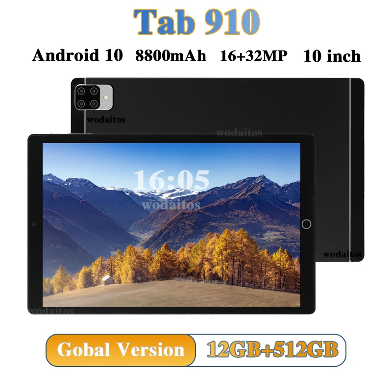 Tablet PC 5G 10 Inch Gobal Version Google Play TAB 910 Android 10 Netbook 8800mAh 12GB 512GB Hоутбуки 16+32MP Deca Core Laptop